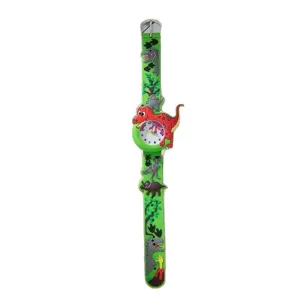 Kids 3D cartoon dinosaur quartz watch with green strap and cute animal relief for boys girls