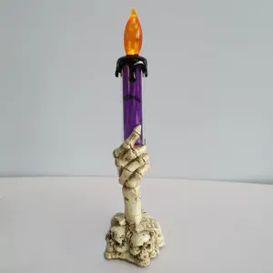 Halloween skeleton hand LED candle light gothic skull decor spooky night light tabletop prop