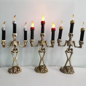 Halloween skeleton LED candle holder spooky ghost festival party decoration candlestick light