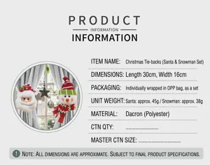 Christmas curtain buckle Santa and snowman plush tieback holiday home window decoration 30cm