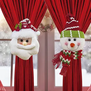 Christmas curtain tieback set featuring Santa Claus and snowman designs for holiday decor.