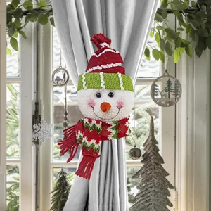 Christmas plush snowman curtain tieback buckle holiday home window decoration accessory