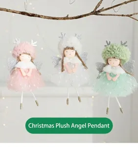 Decorazione pendente angelo di peluche natalizio con corna di cervo e gonna di tulle
