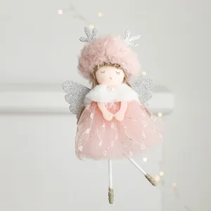 Graziosa decorazione sospesa bambola angelo di Natale con corna e gonna di tulle rosa.