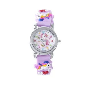 Kinder Cartoon Einhorn Silikon QuarzUhr für Mädchen, schönes violettes Armband Uhren.