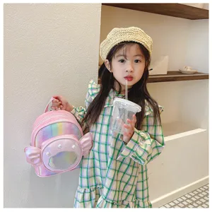 Cute kids backpack for girls with iridescent seashell design, princess style toddler school bag.