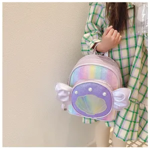 Kids holographic shell backpack cute little girl school bag for daily casual outdoor activities