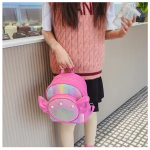 Cute glitter princess kids backpack with wings and pearl shell pocket for girls travel.