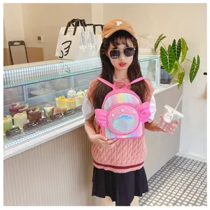 Cute pink sequin kids backpack with shell and wing design, perfect for school and outdoor travel.