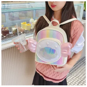 Cute glitter rainbow kids backpack for girls, stylish mini school bag for daily outdoor wear.
