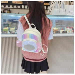 Cute children backpack with shiny holographic sequins, lovely wings and shell decor for kids.