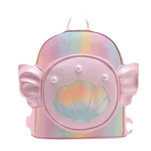 Cute pink glitter seashell backpack for kids, sparkling mermaid style school bag for girls.