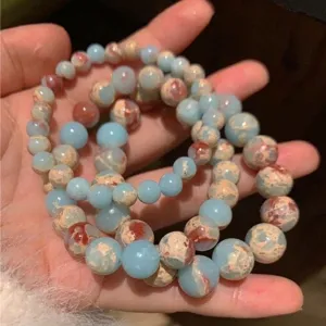 Bracelet en Perles de Pierre de Shoushan Néo Chinois Bloc de Couleur Perles Rondes en Pierre Naturelle Bijoux Faits Main Cadeau Pour Femmes