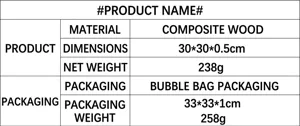 Detailed product specification chart showing dimensions, weight, and material info clearly.