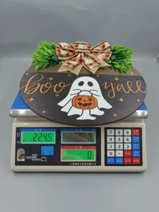 Halloween wooden door sign hanging ghost decor with bow and pumpkin for festive party use