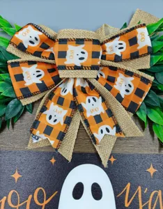 Halloween white ghost BOO door sign wooden hanging decoration for rustic holiday decor