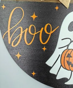 Halloween wooden door sign cute ghost BOO hanging plaque holiday party home wall decor