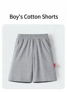 Boys pure cotton casual shorts summer solid color elastic waist comfortable pants.
