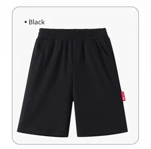 Black cotton shorts for kids, comfortable casual five-point pants for summer daily wear.