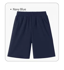 Children cotton shorts summer casual solid color navy blue sports shorts for boys and girls.