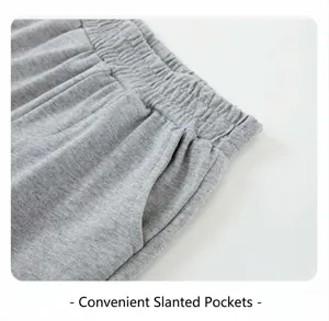 Children cotton shorts detail shot elastic waistband and convenient slant pockets design.