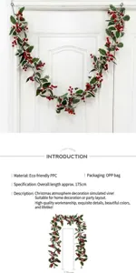 Artificial Christmas berry garland holly vine 175cm for home party indoor decor new year.