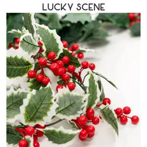 Artificial Christmas holly berry garland for home holiday party wall hanging decoration