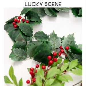 Artificial Christmas Holly Berry Vine Garland Fake Red Berries Green Leaves Holiday Home Decor