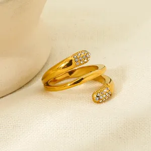 Anello in acciaio inossidabile con strass a tre strati oro 18k impermeabile gioielli