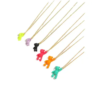 Collier pendentif ours en résine coloré mode dopamine bijoux doux mignon chaîne de clavicule femmes