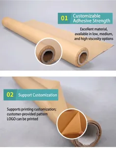 Kraft paper packing roll detail showing texture, waterproof buffer material and custom options.