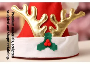 Kerstmuts met gouden rendiergeweien en bessenDetails voor feestelijke kerstoutfits.