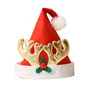 Kerstmanmuts met gouden rendiergeweien feestelijk vakantie feestkostuum accessoire