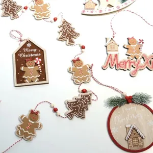 Felt Wood Gingerbread Man Hanging Ornament Creative Christmas Tree Decoration Wooden Cabin Holiday Decor For Party Gift