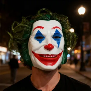 Joker cosplay mask with green hair for Halloween party and stage costume performance.