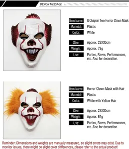 Scary horror clown mask for Halloween parties, cosplay events, and theatrical stage props.