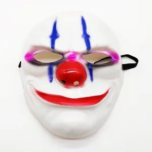 White clown costume mask with red smile and blue stripes for Halloween party cosplay props.