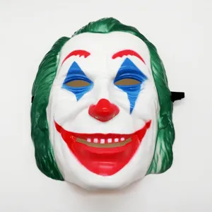 Joker plastic mask for Halloween cosplay party, detailed green hair white face costume prop.