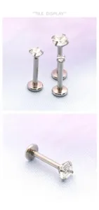Stainless steel body piercing labret stud with sparkling zircon for daily wear detail