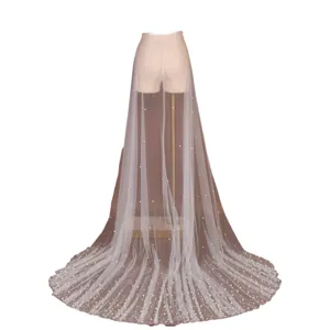 Bridal pearl mesh detachable long train skirt high waist wedding dress accessory white
