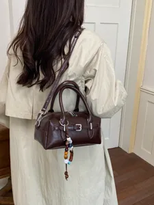 Vintage PU Leather Boston Bag For Women High Quality Belt Buckle Design Retro Pillow Bag Chic Shoulder Commuting Handbag