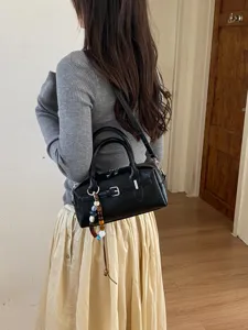 Chic leather boston bag for women stylish shoulder underarm bag with buckle design