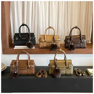 Woven top handle crossbody bag stylish commute shoulder bag fashion ladies handbag with charm