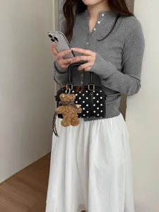 Korean style polka dot bowling bag women fashion shoulder crossbody handbag black white 2026