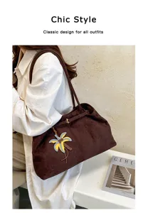 Classic brown suede shoulder bag for women, large capacity vintage tote and chic daily commute.