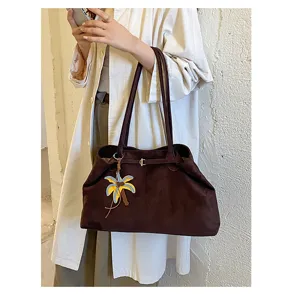 Soft large capacity tote bag for women retro casual commuter shoulder underarm bag chic