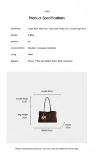 Casual large capacity tote bag soft PU leather shoulder bag commute handbag for women