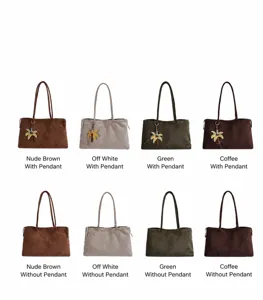 Soft casual large capacity tote bag with optional palm pendant, vintage commuting shoulder bag.