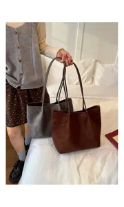 Women suede tote bag autumn winter casual shoulder bag large capacity daily commute shopping