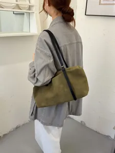 Damen Vintage PU Achseltasche Weich Lässig Pendler Baguette Schultertasche Retro Minimalistisch Kissen Form Einfarbig Handtasche